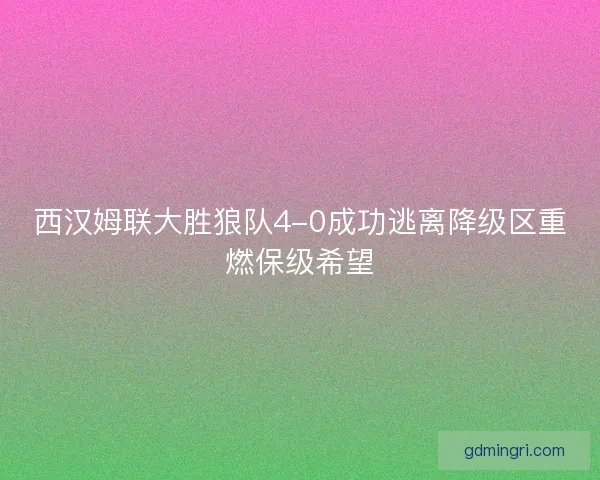 西汉姆联大胜狼队4-0成功逃离降级区重燃保级希望 西汉姆联大胜狼队4-0成功逃离降级区重燃保级希望